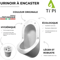 Urinoir sans eau encastrable TI'PI blanc + kit valve parachute + pack entretien
