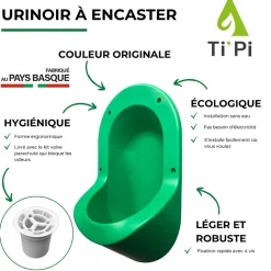 Urinoir sans eau encastrable TI'PI vert + kit valve parachute + pack entretien