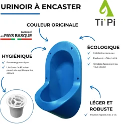Urinoir sans eau encastrable TI'PI bleu + kit valve parachute + pack entretien
