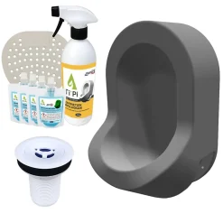 Urinoir sans eau mural TI'PI gris + kit valve bec de canard + pack entretien