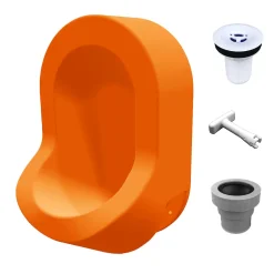 Urinoir sans eau mural Ti'Pi avec kit valve et manchon droit - Polyéthylène - Orange
