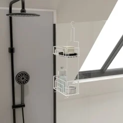Valet Etagères de douche Blanc 2 Paniers - 20x10x50 cm - MAE
