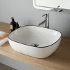 Vasque à poser 49.5 cm blanche avec liseré noir - Mady