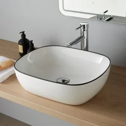 Vasque à poser 49.5 cm blanche avec liseré noir - Mady