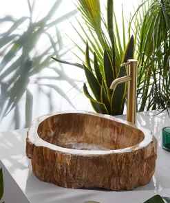 Vasque à poser / lavabo en pierre naturelle coloris brun - Longueur 45 x Hauteur 15 x Profondeur 40 cm