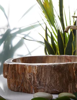 Vasque à poser / lavabo en pierre naturelle coloris brun - Longueur 45 x Hauteur 15 x Profondeur 40 cm