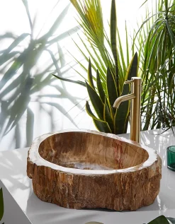 Vasque à poser / lavabo en pierre naturelle coloris brun - Longueur 45 x Hauteur 15 x Profondeur 40 cm