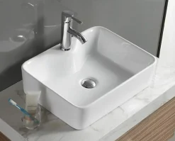 Vasque à poser carré, céramique 49x38x13 cm Blanc