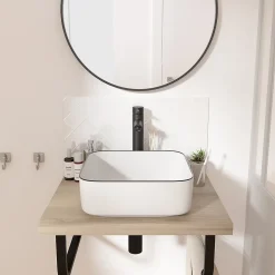 Vasque à poser carrée céramique blanc et noir Kala