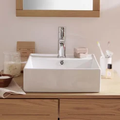 Vasque à poser carrée en céramique blanche 38cm