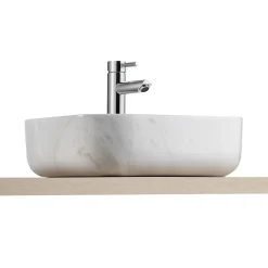 Vasque à poser carrée gamme Lou en céramique imitation marbre blanc l.37 x P.37 x H.12 cm