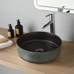 Vasque à poser céramique ronde Asina - 36cm - Décor vert noir mat