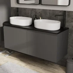 Vasque à poser en céramique l.48 x H.12,5 x P.30 cm, blanc brillant, GoodHome Levanna