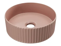 Vasque à poser en céramique striée ronde - Rose mat - 36 cm - PEDARA