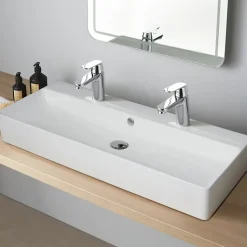 Vasque à poser ou à suspendre double robinet grande taille 110 x 42 cm - Regus