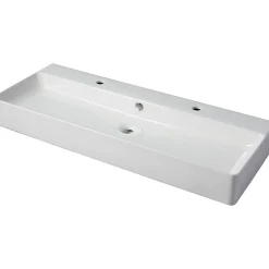 Vasque à poser ou à suspendre double robinet grande taille 110 x 42 cm - Regus