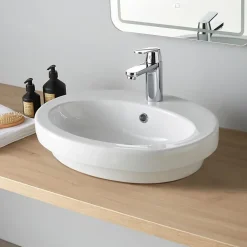 Vasque à poser ou semi encastrable ovale en céramique - Ajaccio
