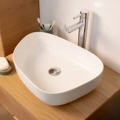 Vasque à poser ovale céramique blanc brillant l.48 x H.13 cm Homesight Pebble