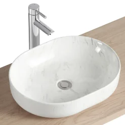 Vasque à poser ovale céramique imitation marbre blanc Lou