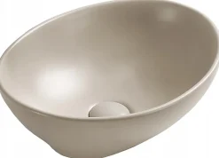 Vasque à poser ovale, céramique 40,5x33x14 cm, Beige mat