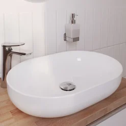 Vasque à poser ovale céramique blanc brillant GoodHome Cavally