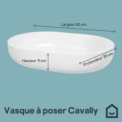 Vasque à poser ovale céramique blanc brillant GoodHome Cavally