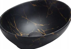Vasque à poser ovale, céramique 40,5x33x14 cm Marbre noir/doré