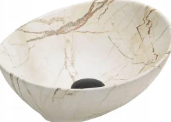 Vasque à poser ovale, céramique 40,5x33x14 cm Marbre beige
