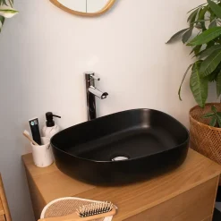 Vasque à poser ovale céramique noir mat l.48 x H.13 cm Homesight Pebble