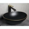 Vasque à poser ovale en ceramique FORMOZA noir lisere dore 41.5 x 33.5 cm