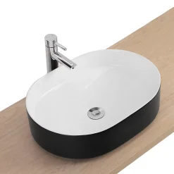 Vasque à poser ovale en céramique l.50 x H.13,5 x P.37 cm, noir et blanc, Homesight Albi