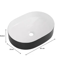Vasque à poser ovale en céramique l.50 x H.13,5 x P.37 cm, noir et blanc, Homesight Albi
