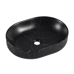 Vasque à poser ovale gamme Lou en céramique imitation marbre noir l.48 x P.37 x H.12 cm