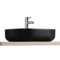 Vasque à poser ovale gamme Lou en céramique imitation marbre noir l.48 x P.37 x H.12 cm