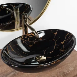 Vasque À Poser Rea Pamela Marble Shiny Black Oval