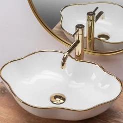 Vasque À Poser Rea Pearl White Gold Oval