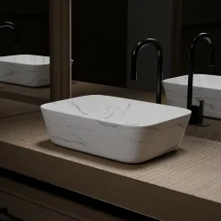 Vasque à poser Rectangle en Céramique Blanche Mat Effet Marbre - 45,5x32,5x13 cm - WHITE MARBLE