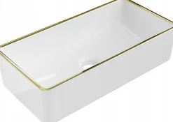 Vasque à poser rectangulaire, céramique 46,5x23,5x12 cm Blanc/or