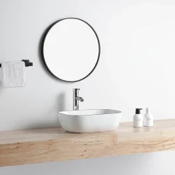 Vasque à poser rectangulaire en ceramique CUARTO 3 coloris 45.5 x 32.5 cm Blanc lisere noir