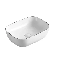 Vasque à poser rectangulaire en ceramique CUARTO 3 coloris 45.5 x 32.5 cm Blanc lisere noir