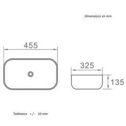 Vasque à poser rectangulaire en ceramique CUARTO 3 coloris 45.5 x 32.5 cm Blanc lisere noir