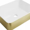 Vasque à poser rectangulaire, céramique 48x37x13 cm Blanc/or