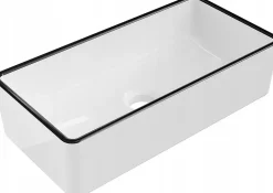 Vasque à poser rectangulaire, céramique 46,5x23,5x12 cm Blanc/Noir