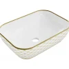 Vasque à poser rectangulaire, céramique 45,5x32,5x13,5 cm Blanc/or