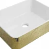 Vasque à poser rectangulaire, céramique 48x37x13 cm Blanc/or