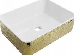 Vasque à poser rectangulaire, céramique 48x37x13 cm Blanc/or