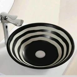 Vasque à Poser Ronde - Céramique Noire et Blanc - 41 cm - Virtual