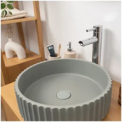 Vasque à poser ronde béton texturé vert 39,8cm