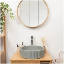 Vasque à poser ronde béton texturé vert 39,8cm