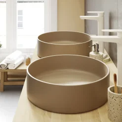Vasque à poser ronde céramique beige mat GoodHome Samal